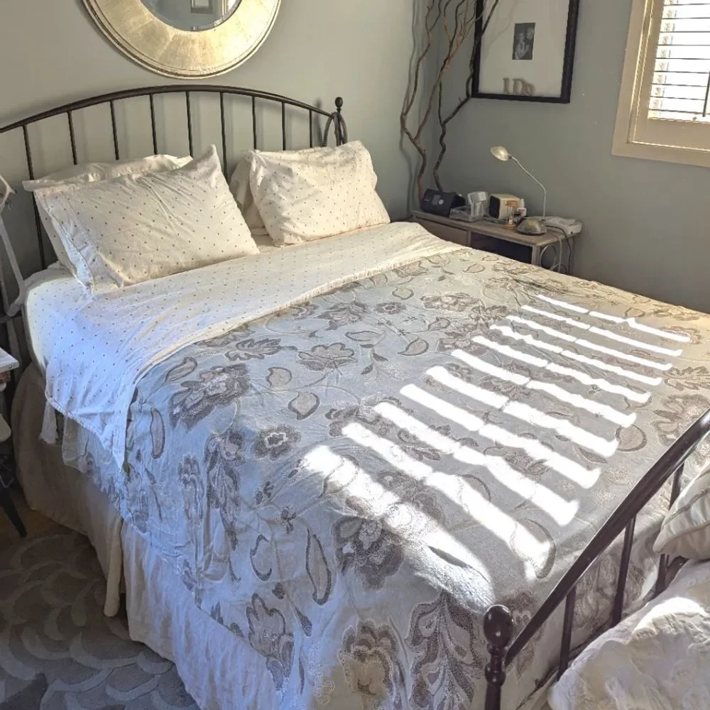 Harbor House Modern Floral Blue Brown 100% Cotton Duvet Cover F/Q